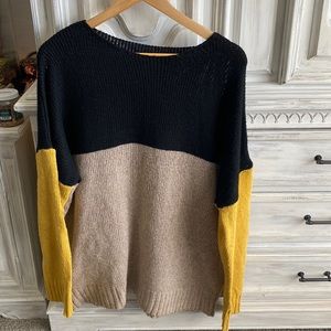 Sweater Dress: Black, yellow & beige